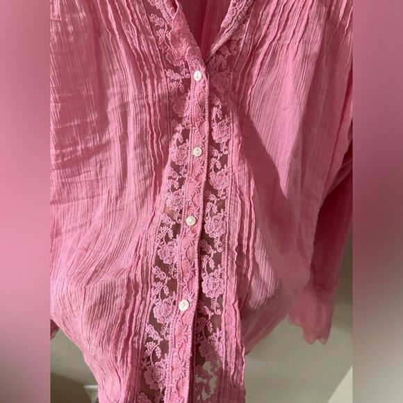 Free People | Clemence Lace Button Front Shirt Blouse | Peasant/Cottage Style XL - Picture 10 of 14